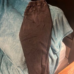 Stretch waist side, straight, black acid washed looking pants